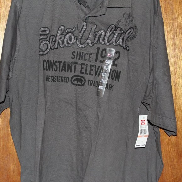 NWT Mens Ecko Unlimited SS Shirt 2 buttons  Granite 3XL - Picture 1 of 7